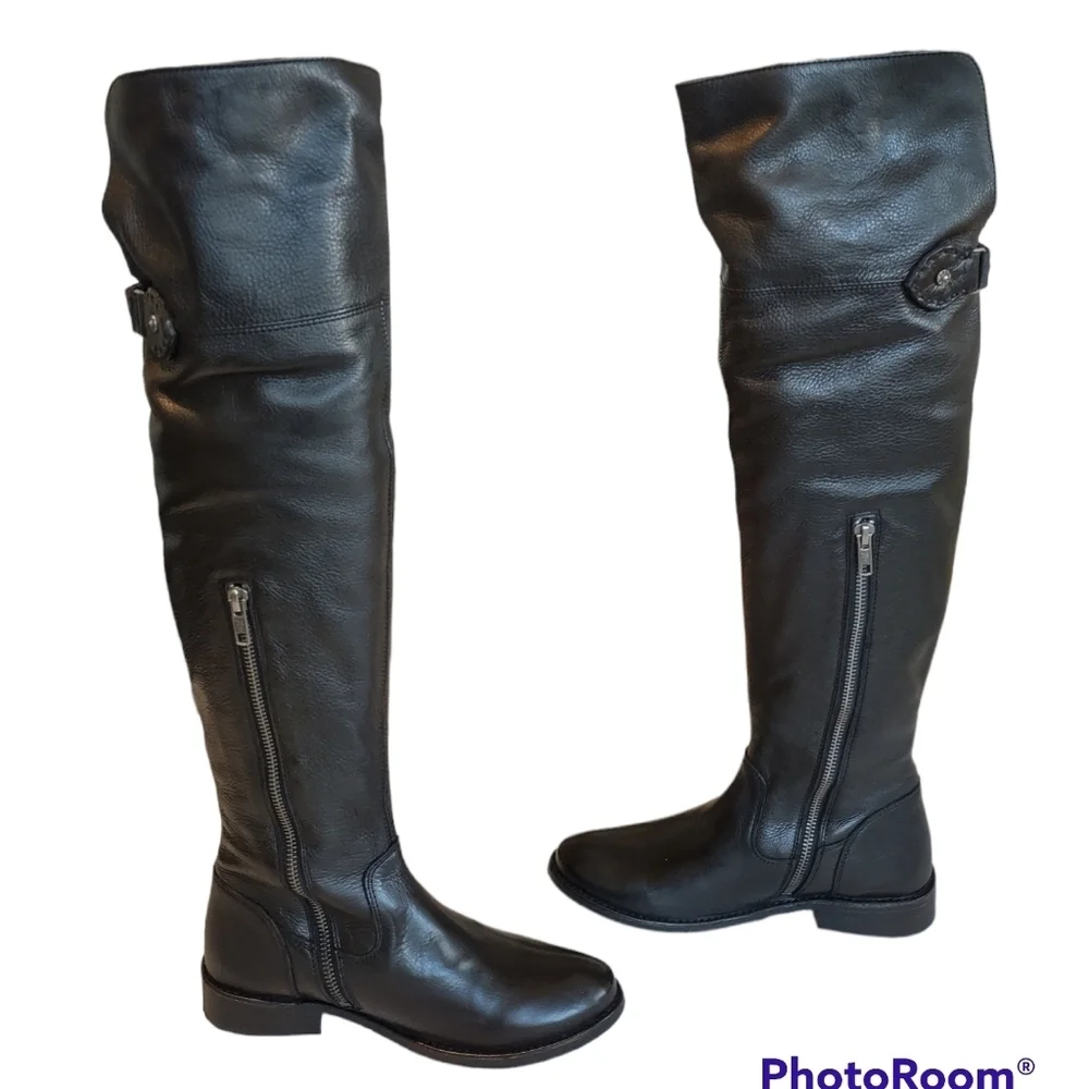 Frye Shirley 6 black over the knee leather riding boots